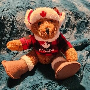 Canadian Souvenir Plush Teddy Bear Red Plaid Lumberjack Hat‎ Boots NEW